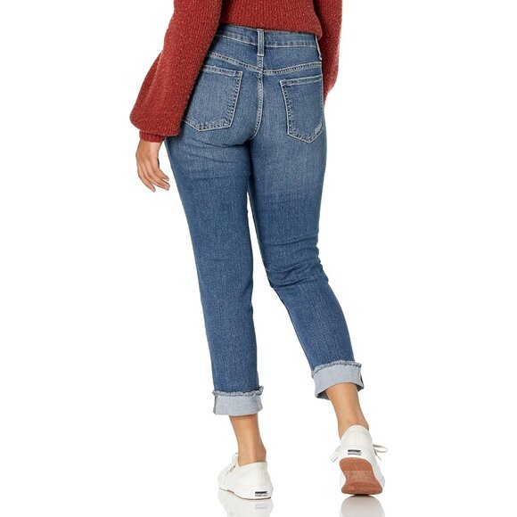 Womens Fringe Cuff Boyfriend Jeans Cotton Polyester Spandex Slim Fit - Picture 2 of 2